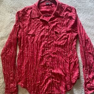 Cruel Girl Red Button Down Shirt with Pattern
